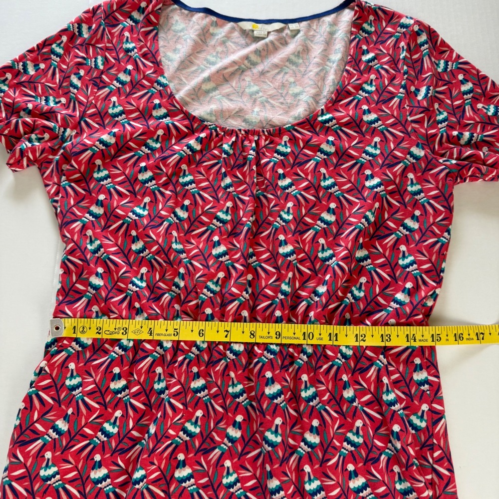 Boden Bird Print Elspeth Jersey Dress Pink Blue Short Sleeve Cotton Modal US 8R - Picture 7 of 9